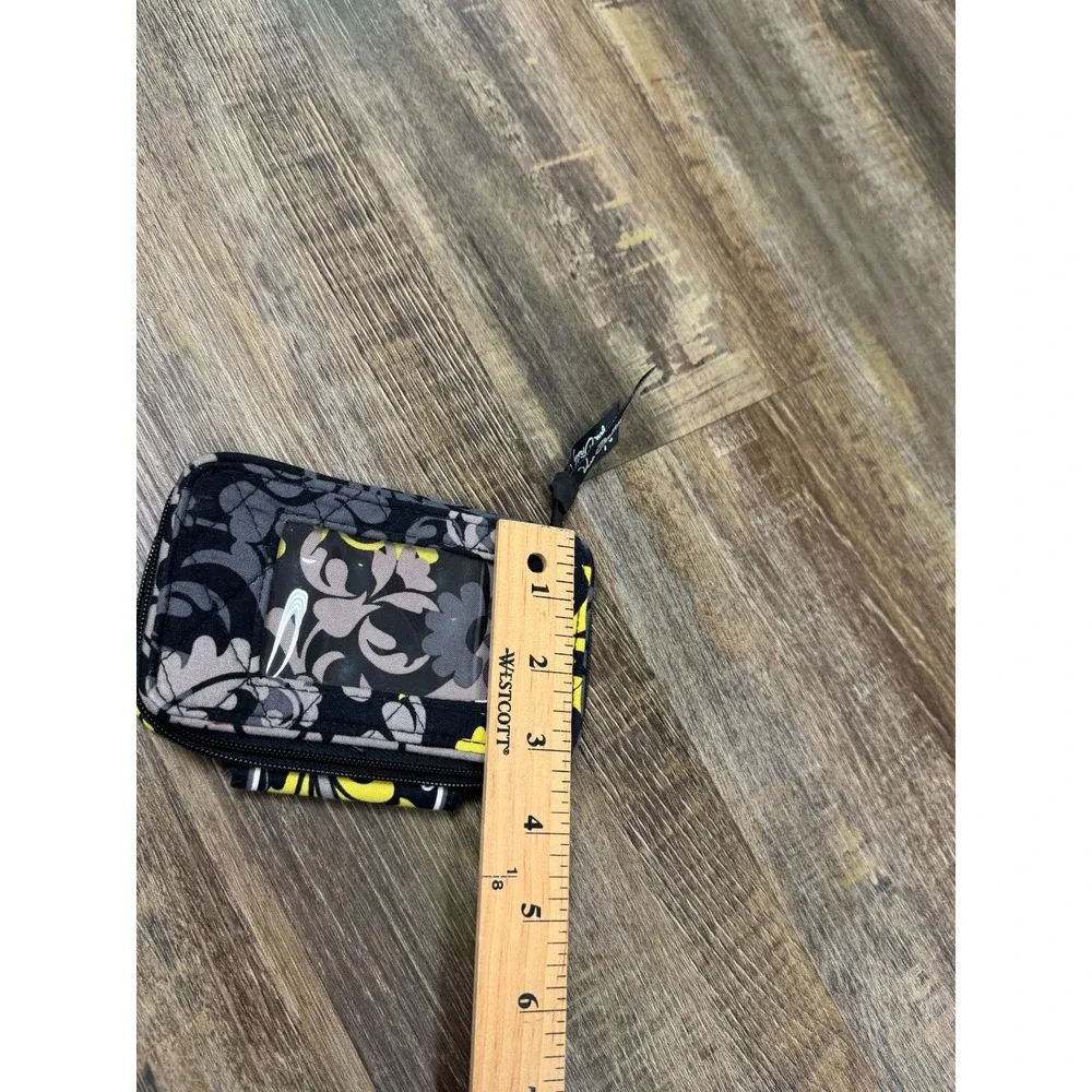 Vera Bradley Night and Day Quilted Cotton Zip Around ID Wallet Black Yellow - Picture 3 of 11